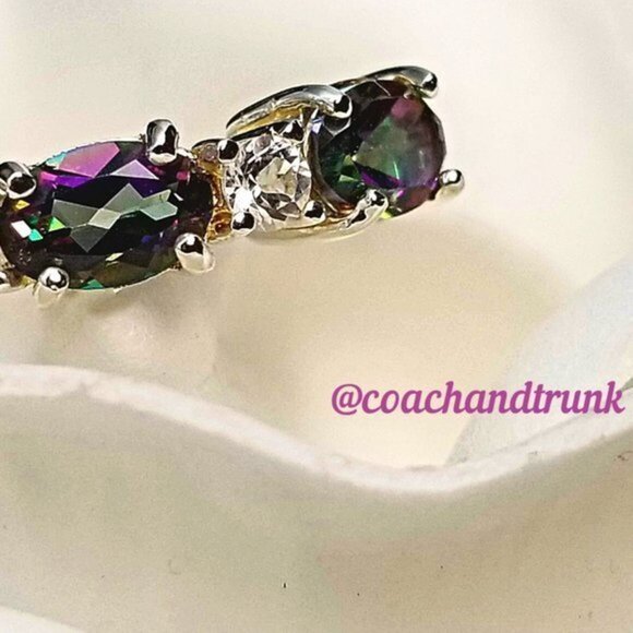 AUTHENTIC 925 Sterling Genuine Mystic Fire Topaz & White Topaz Ring - Picture 8 of 11